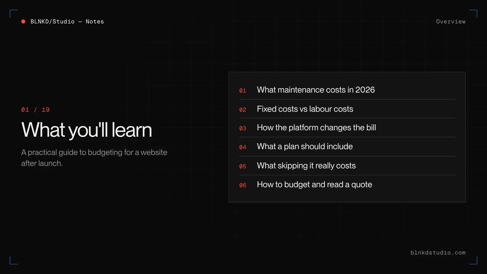 Overview of this guide: maintenance cost ranges, fixed versus labour costs, platform differences, what a plan should include, the cost of skipping maintenance, and how to budget