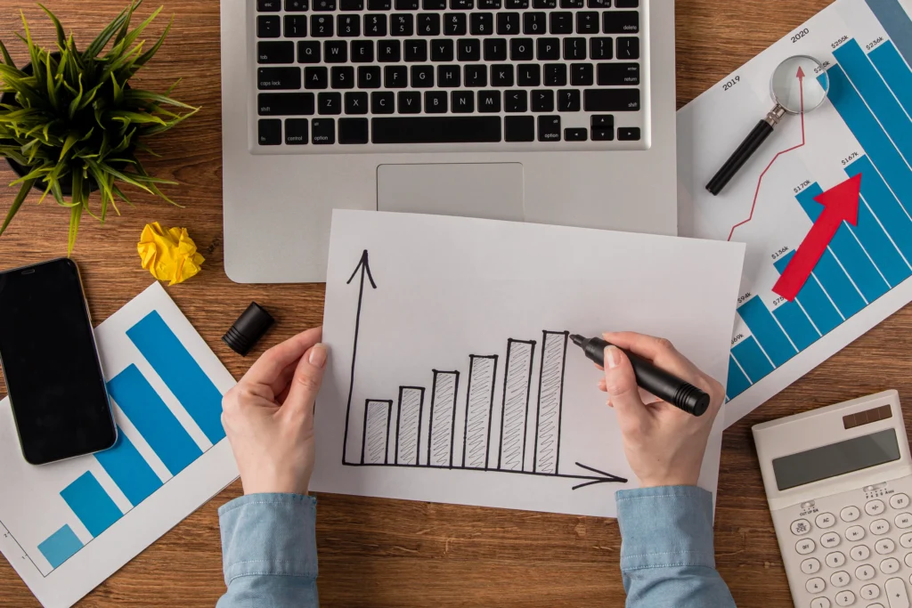 business growth chart hand drawing bar graph upward trend