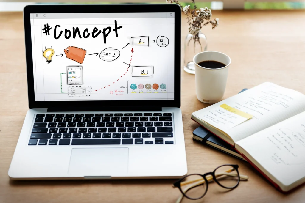 concept brainstorming diagram laptop digital planning flowchart