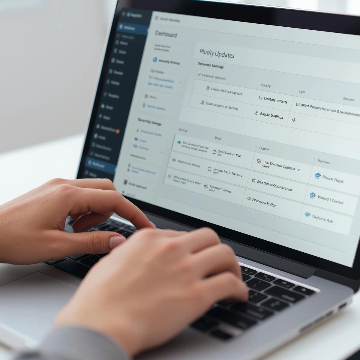 WordPress plugin dashboard laptop typing